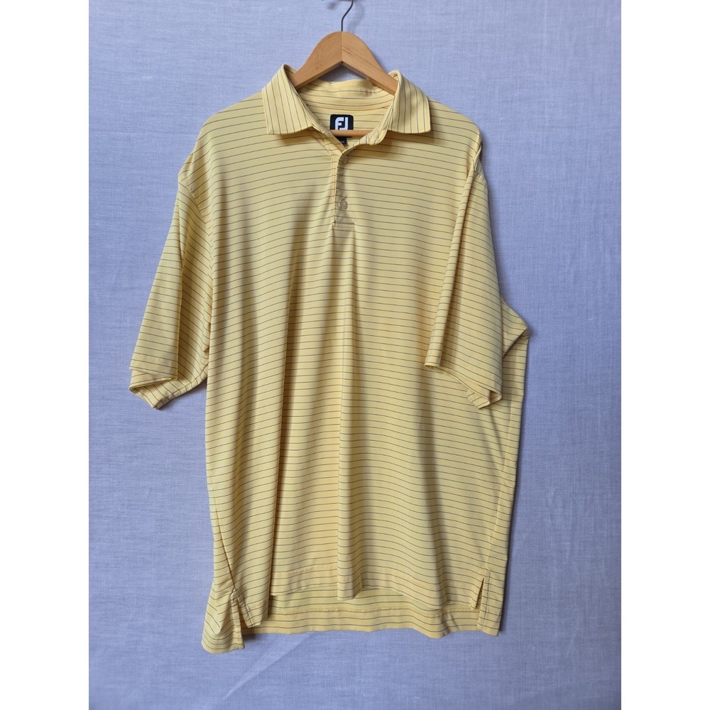 Footjoy FJ Polo Shirt Men's XL Short Sleeve Yellow Blue Stretch Golf Polo Shirt